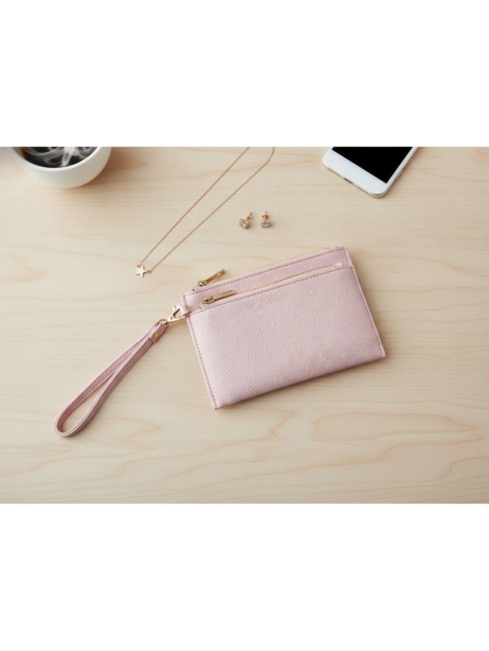 Blush Pink Dual Zip Wristlet Wallet | Travel Card Case & Clutch